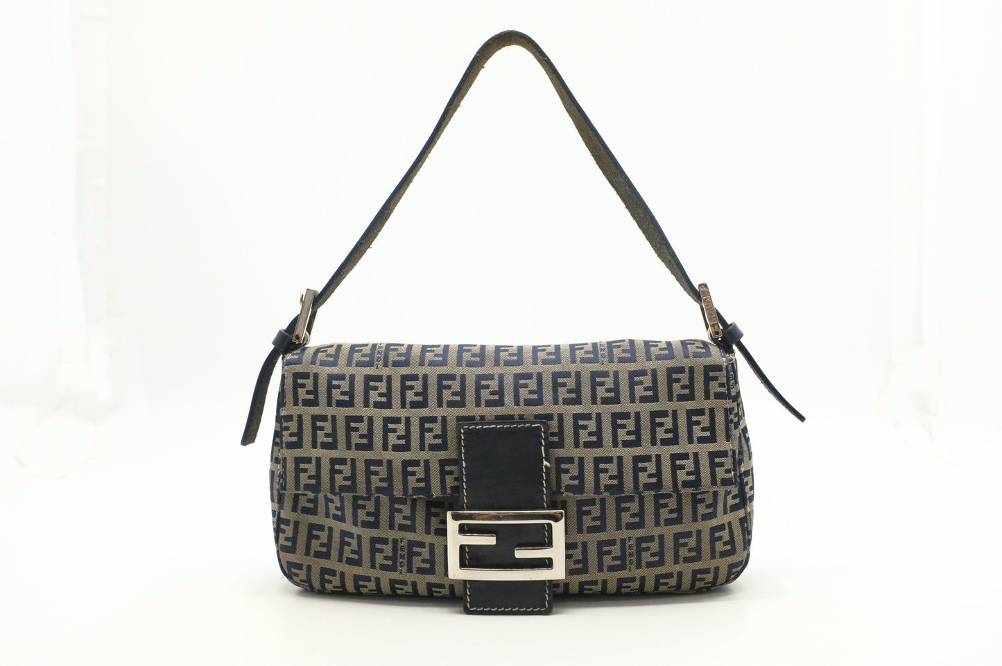 Fendi Baguette In Zucchino Handbag Canvas Navy Shoulder Bag