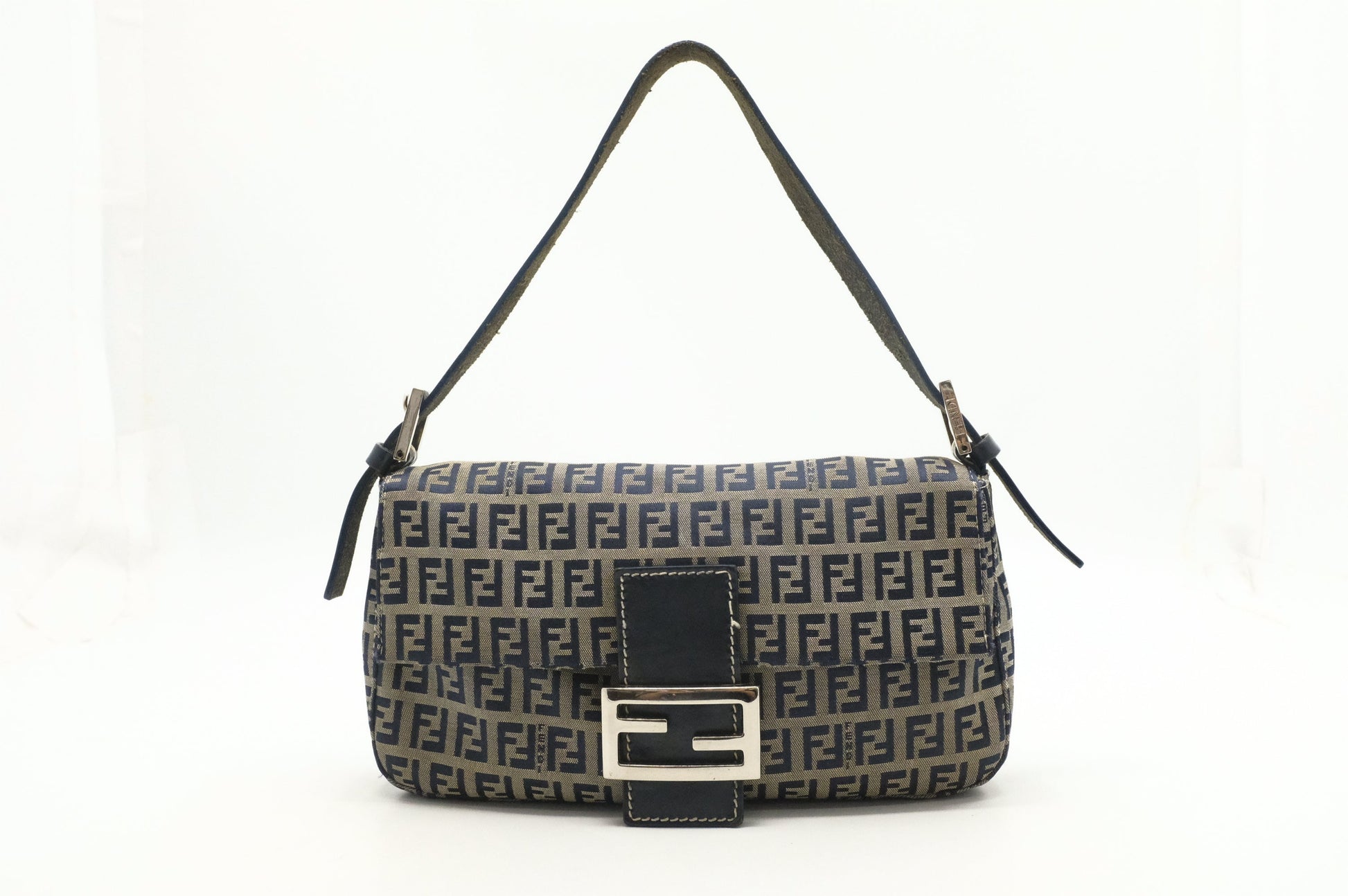 Fendi Baguette In Zucchino Handbag Canvas Navy Shoulder Bag