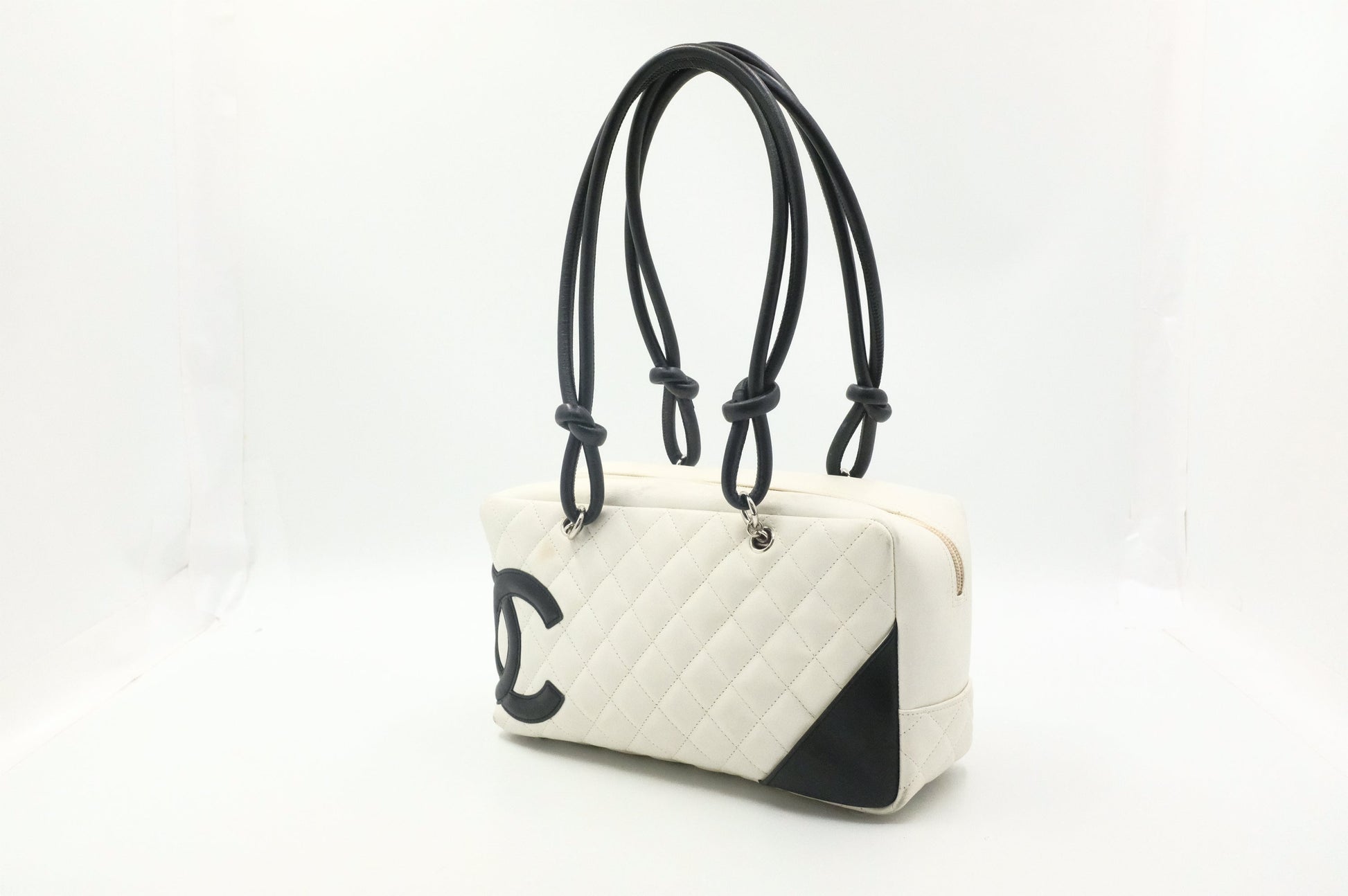 Chanel Cambon Bowling MatelassÃ© White Leather Handbag