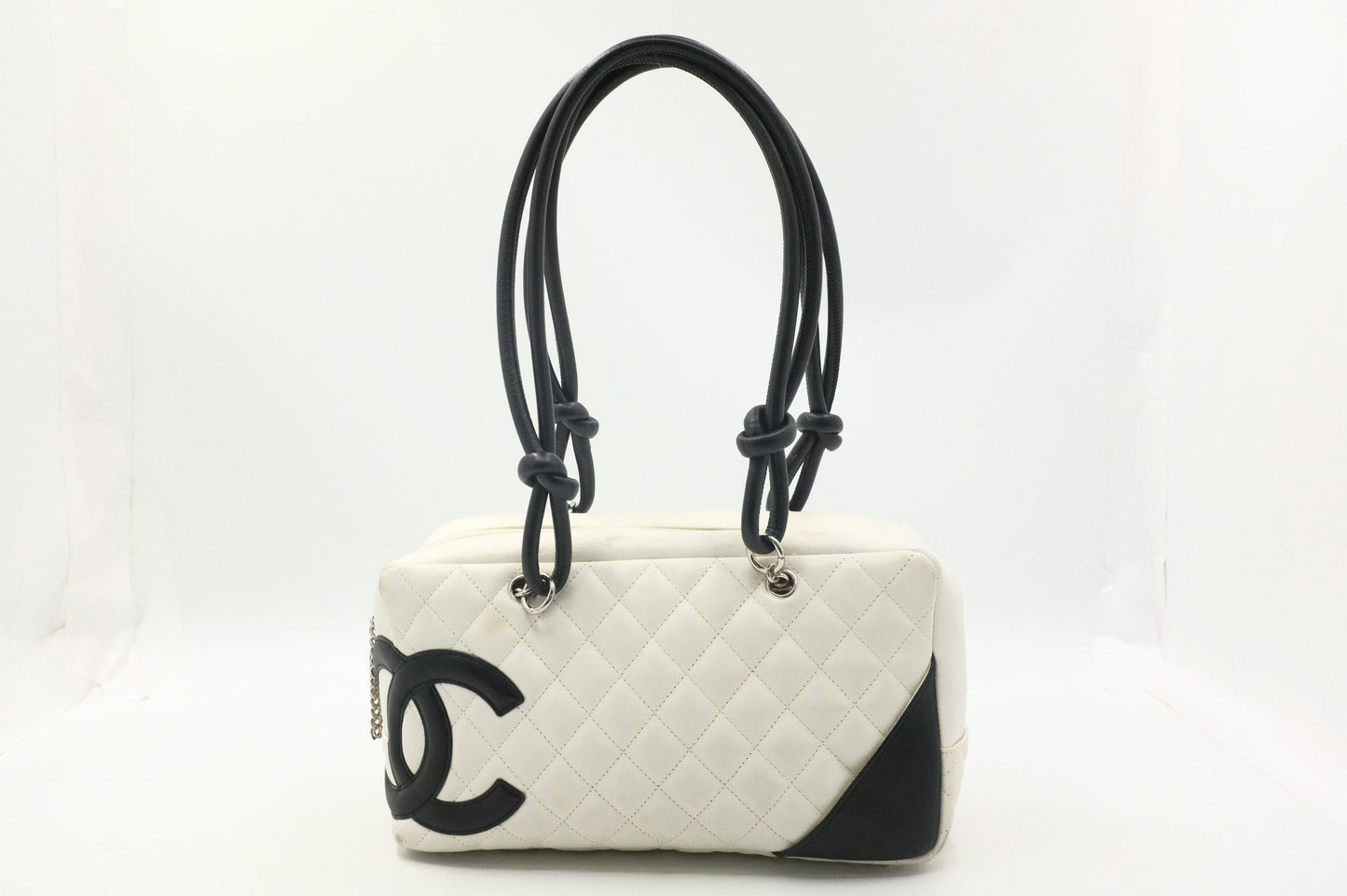 Chanel Cambon Bowling MatelassÃ© White Leather Handbag