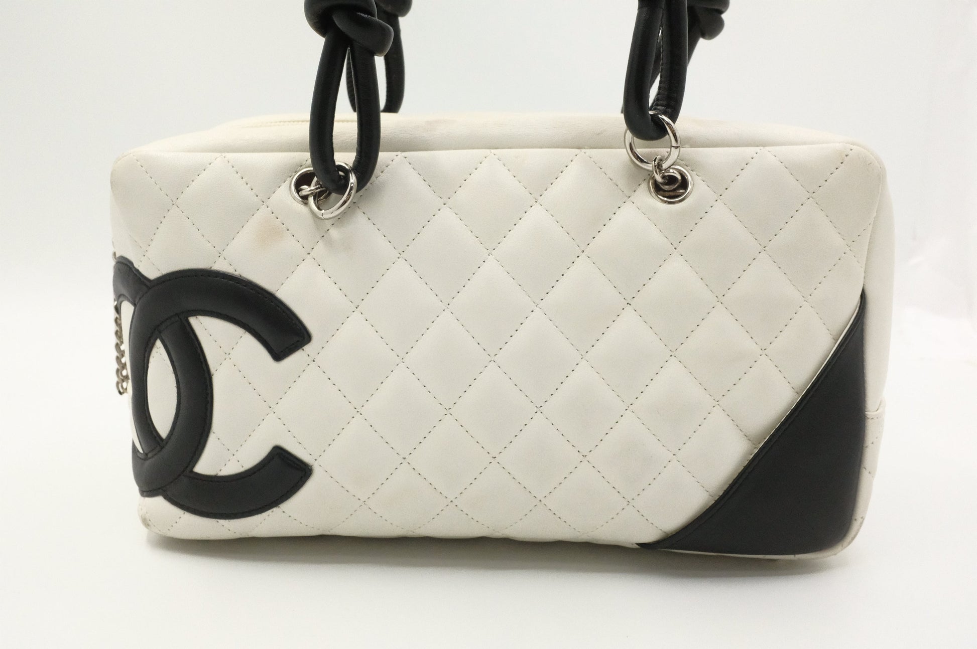 Chanel Cambon Bowling MatelassÃ© White Leather Handbag