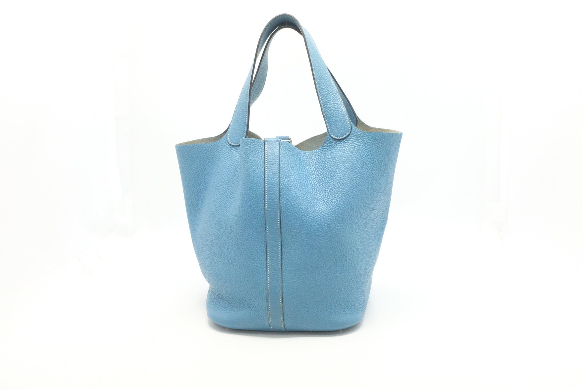 Hermes Picotin In Jean Handbag Leather Blue Travel Bag