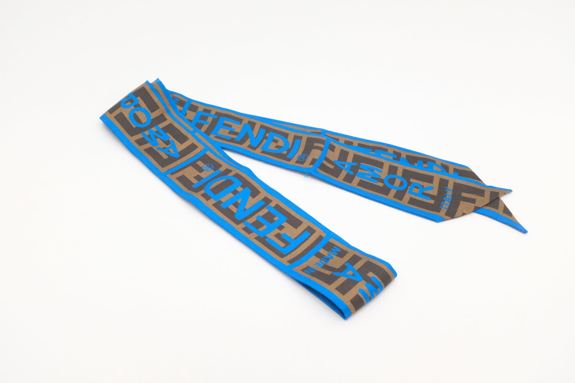 Fendi Amor Twilly In And Silk Handbag Brown Blue Scarf