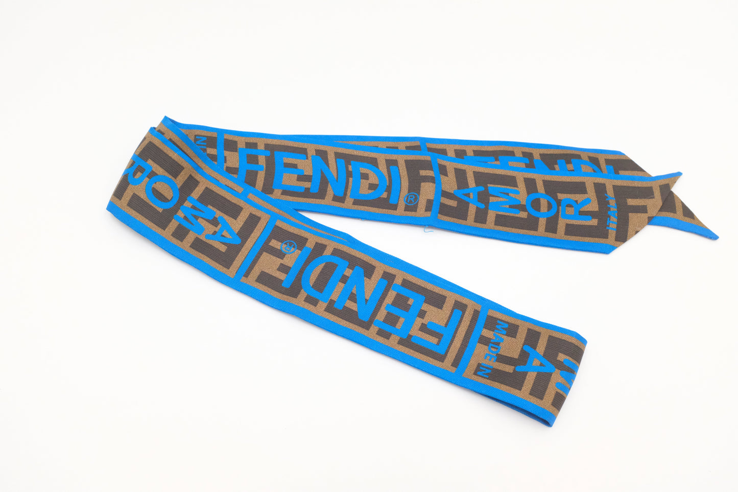 Fendi Amor Twilly In And Silk Handbag Brown Blue Scarf