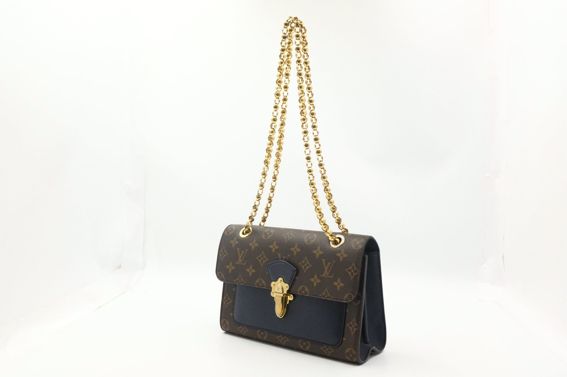 Louis Vuitton Victoire & Monogram Blue Canvas Leather Handbag