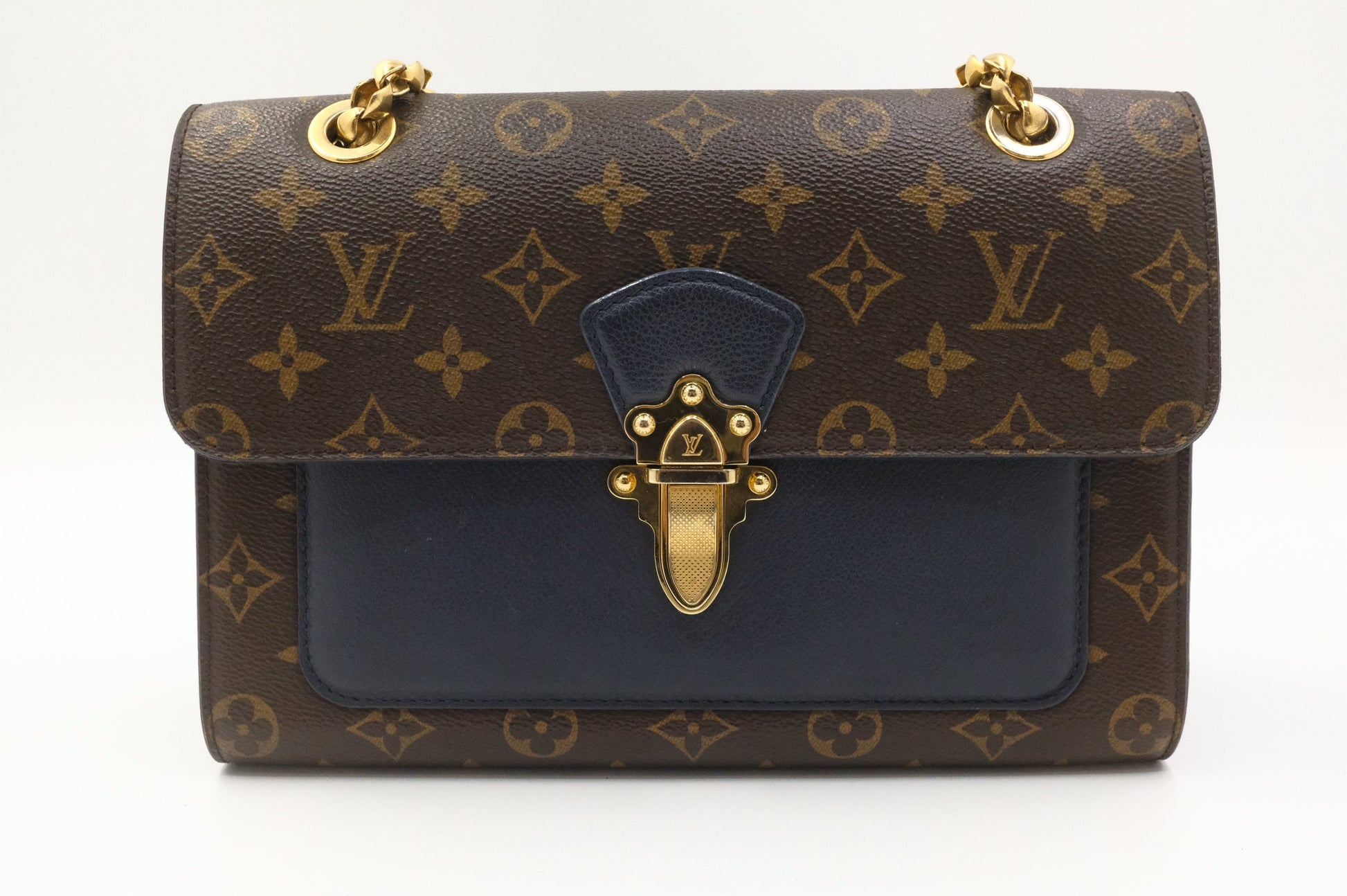 Louis Vuitton Victoire & Monogram Blue Canvas Leather Handbag