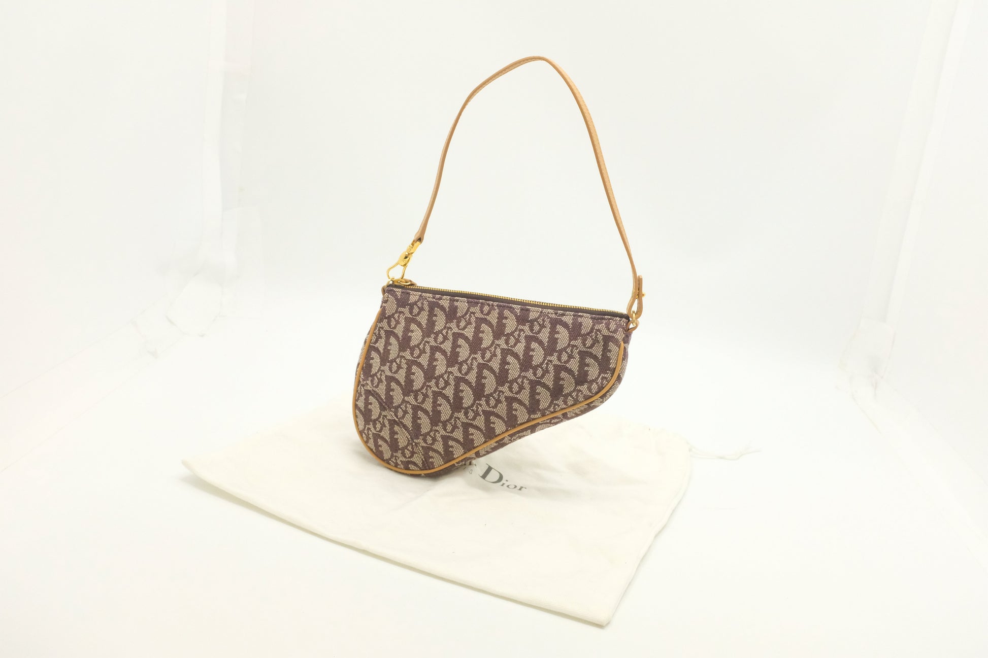 Dior Saddle Pouch In Oblique Handbag Canvas Brown Travel Bag