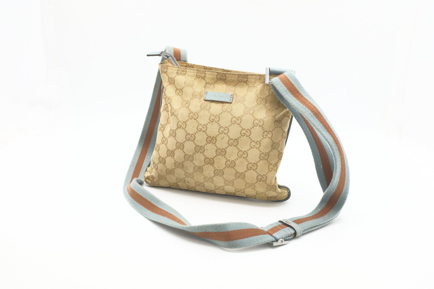 Gucci GG Leather Canvas Blue Crossbody Bag