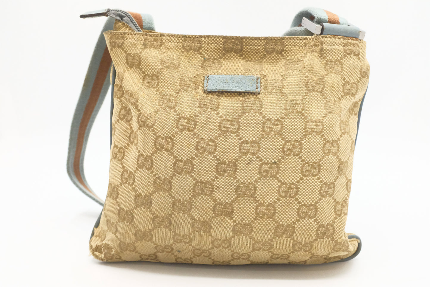 Gucci GG Leather Canvas Blue Crossbody Bag
