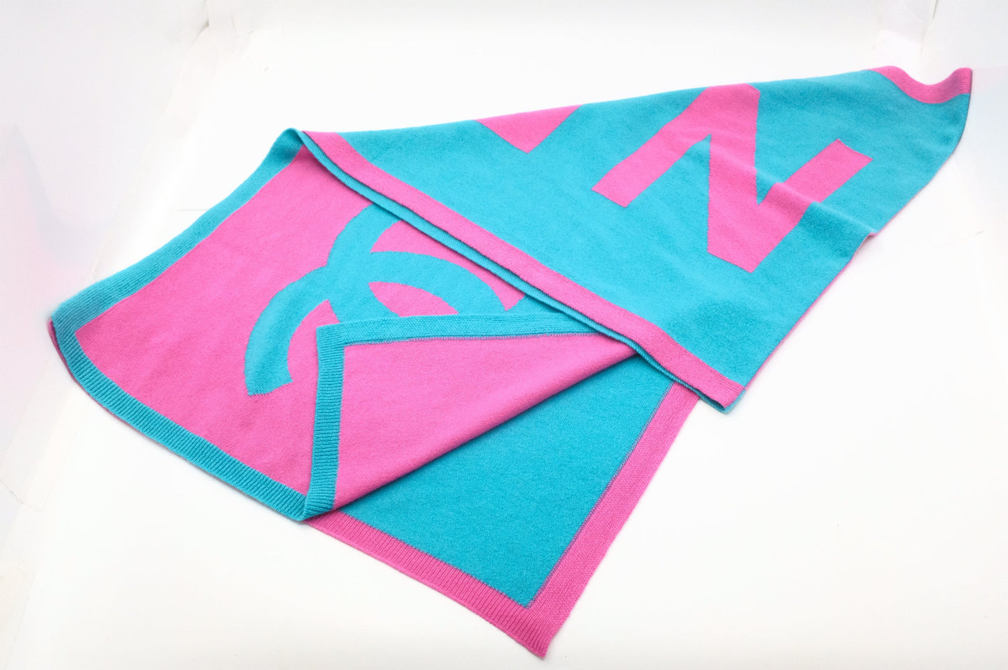 Chanel Scarf Cashmere Blue Pink