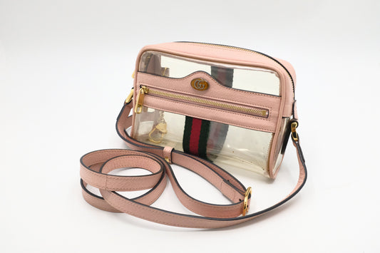 Gucci Ophidia Clear Vinyl & Leather Pink Crossbody Bag