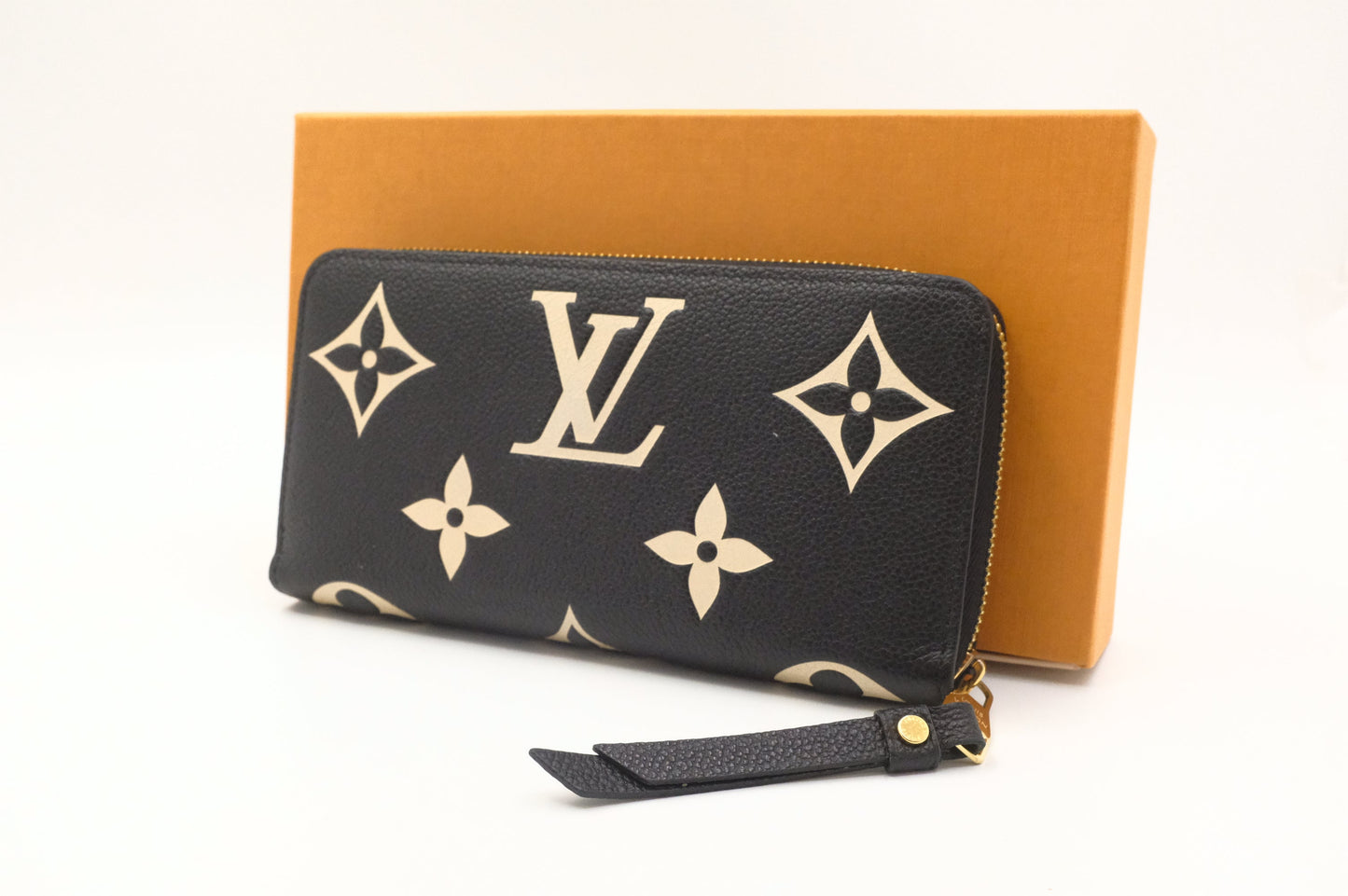 Louis Vuitton Long Zippy Bicolor Empreinte Leather Black Beige Wallet Case