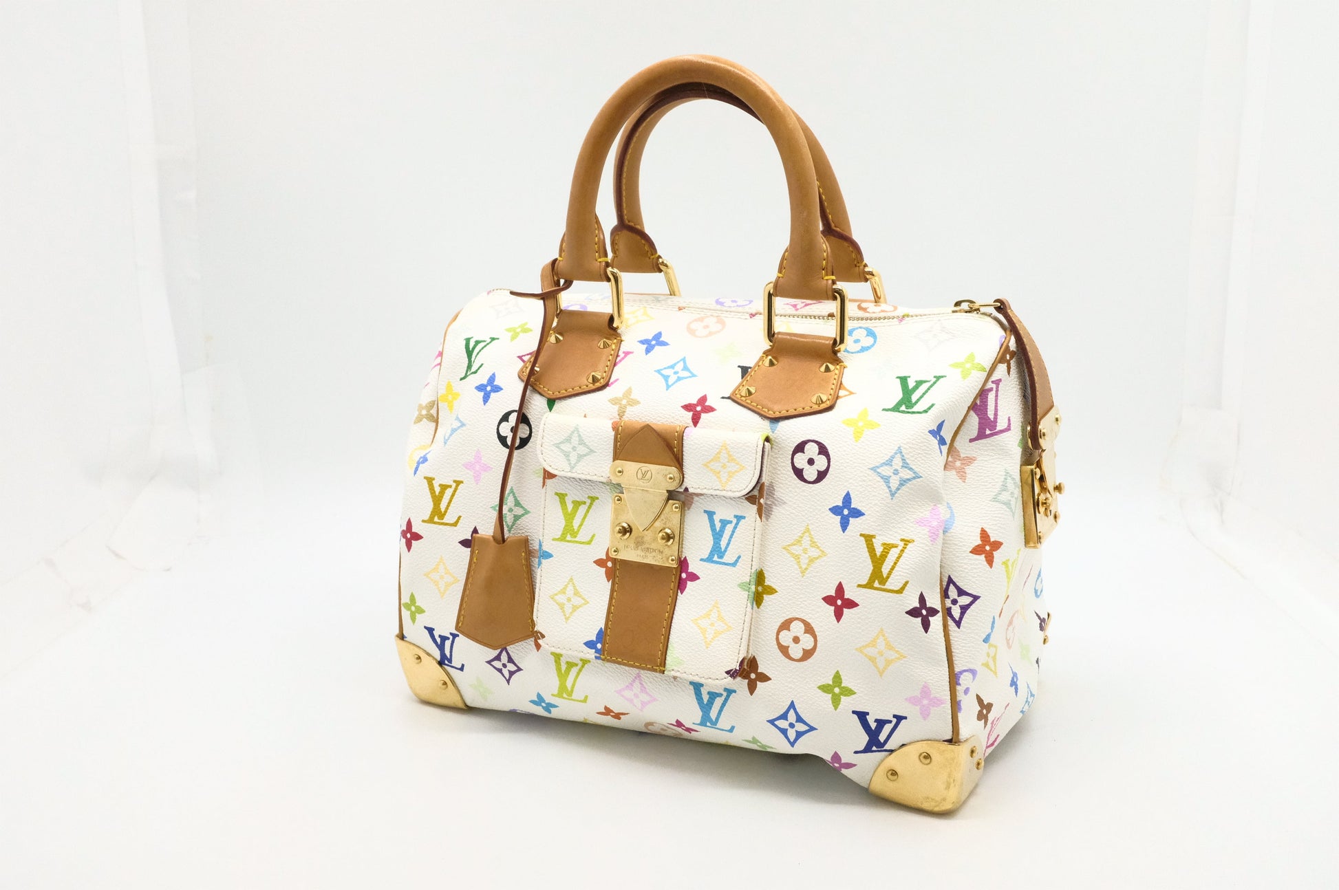Louis Vuitton Speedy 30 Monogram Multicolor White Canvas Handbag