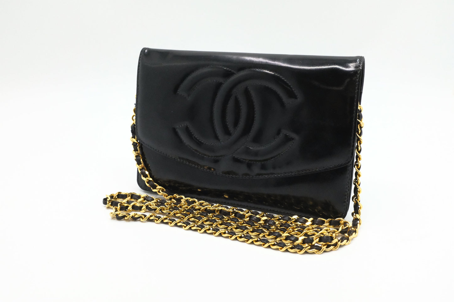 Chanel on Patent Black Leather Wallet Case