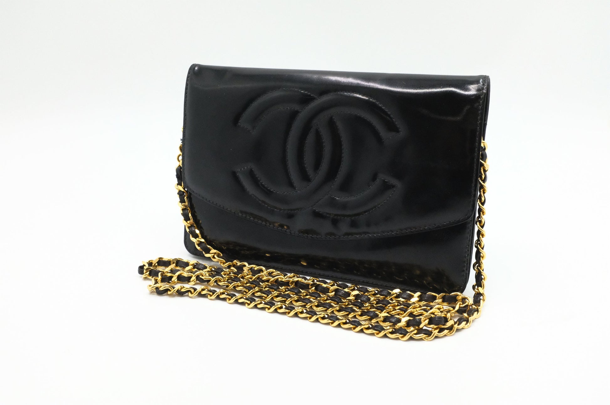 Chanel on Patent Black Leather Wallet Case