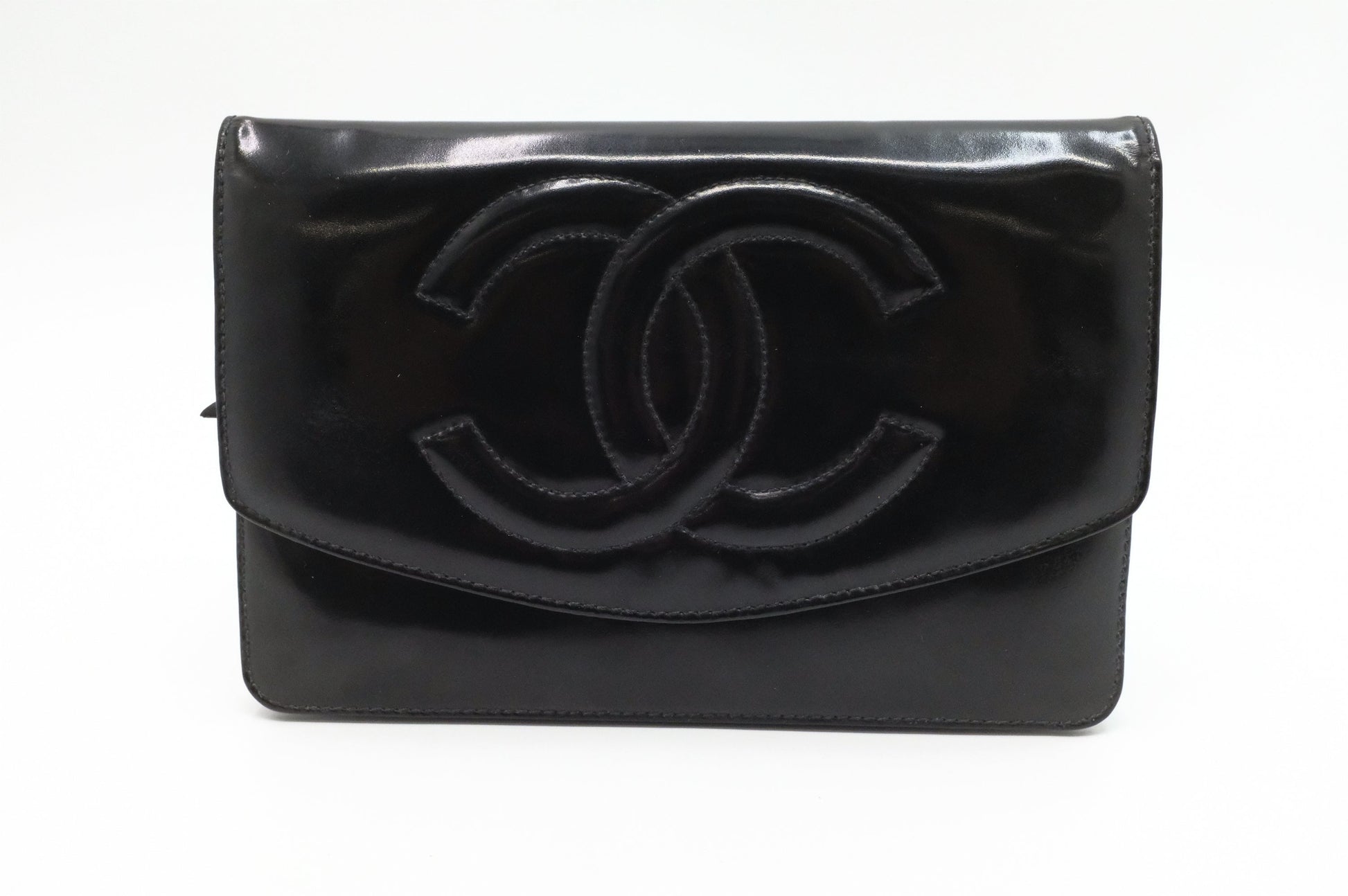 Chanel on Patent Black Leather Wallet Case