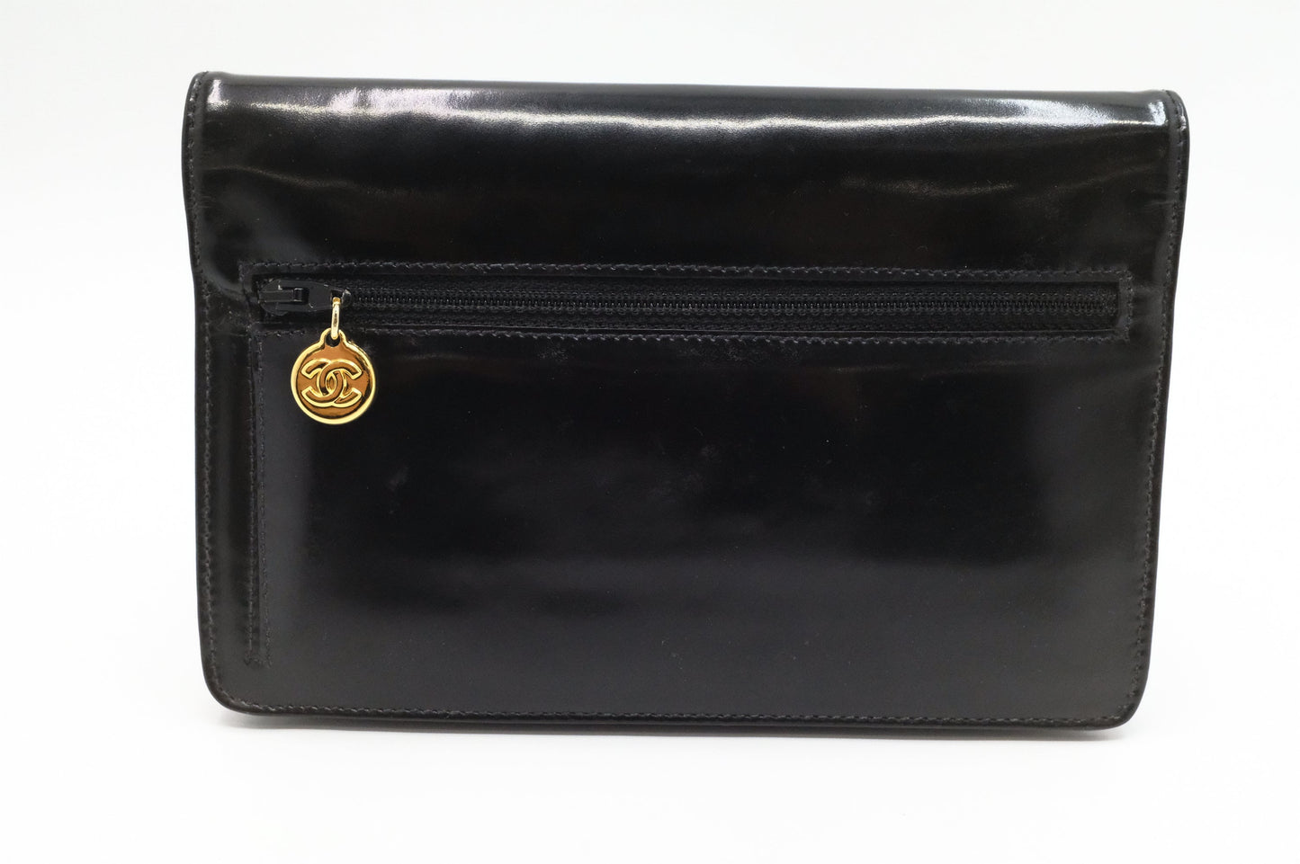 Chanel on Patent Black Leather Wallet Case