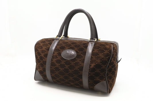 Celine Boston Bag In Suede Brown Travel Bag