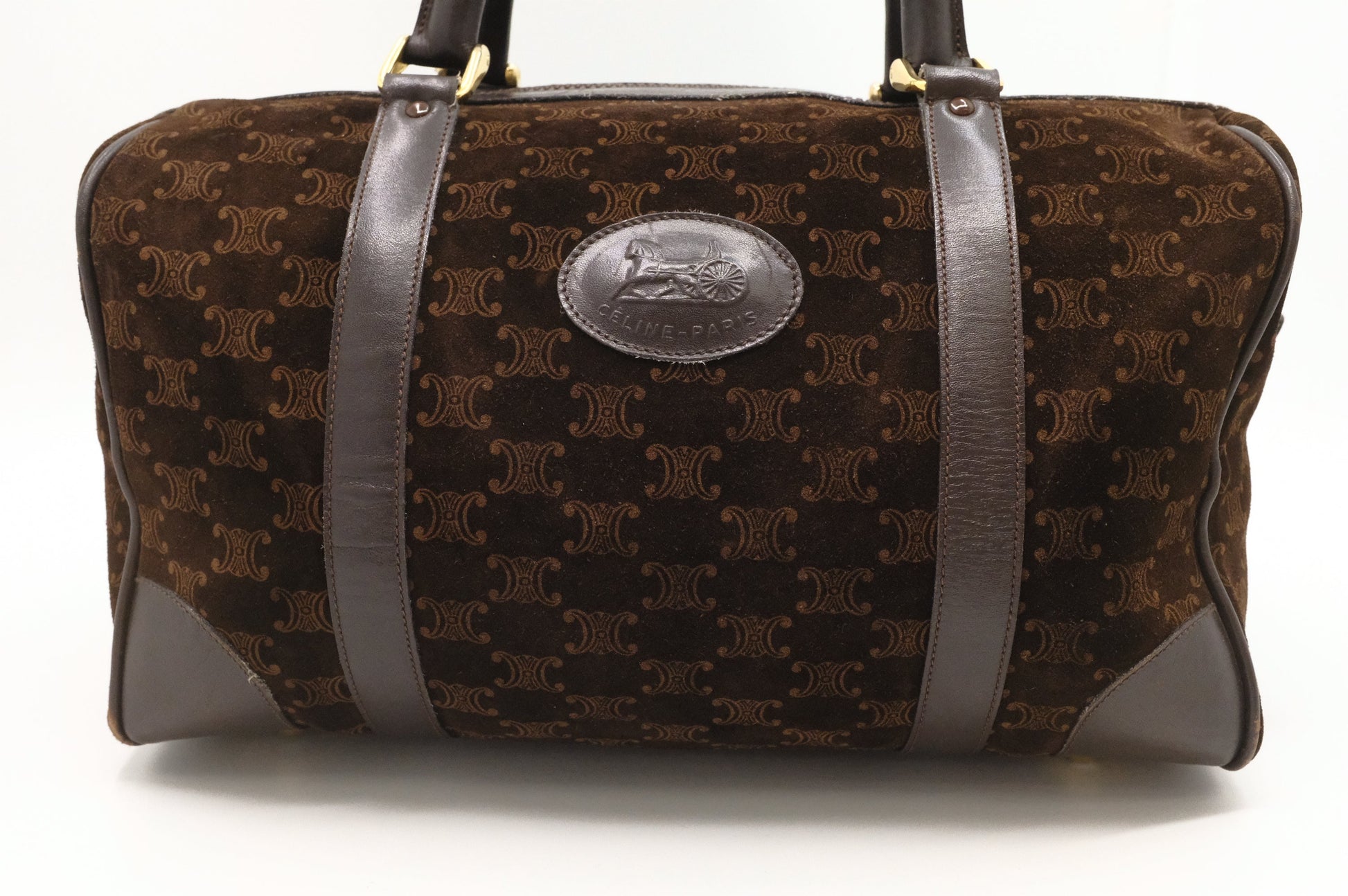 Celine Boston Bag In Suede Brown Travel Bag