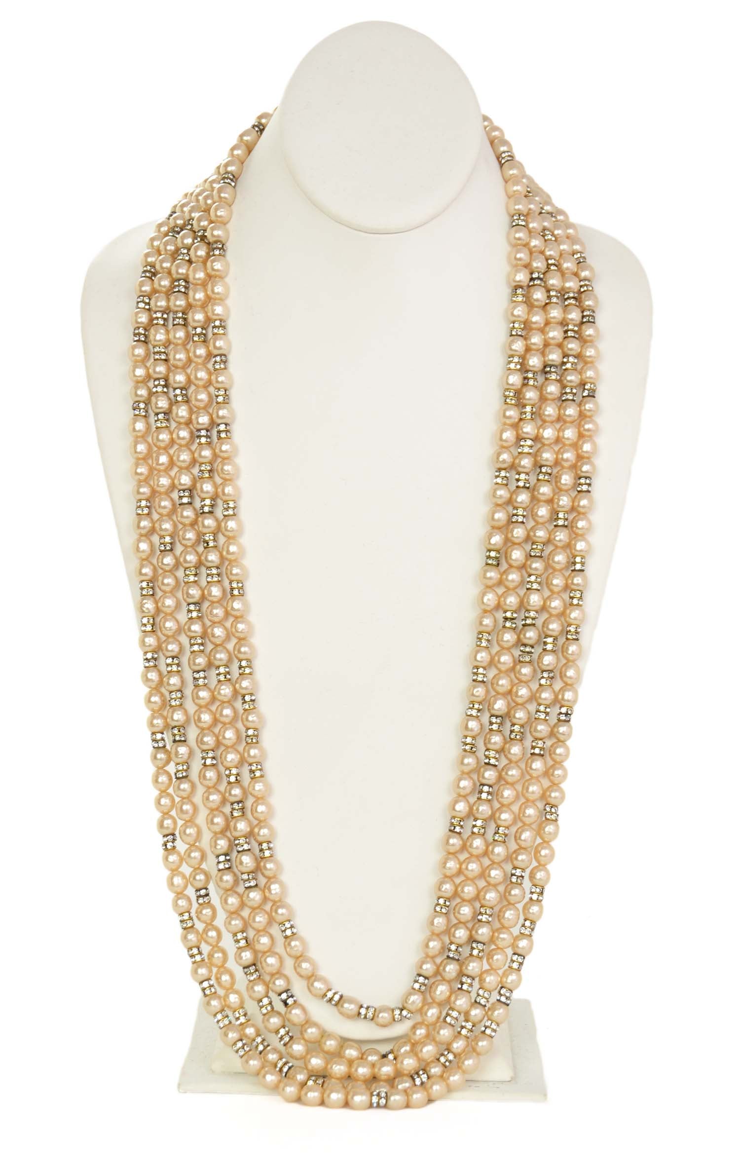 Chanel 1990S Multi Strand Pearl & Crystal Necklace