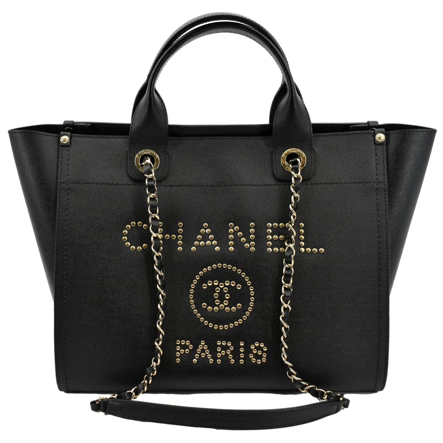 Chanel Studded Deauville Caviar - Deals Leather Black Travel Bag