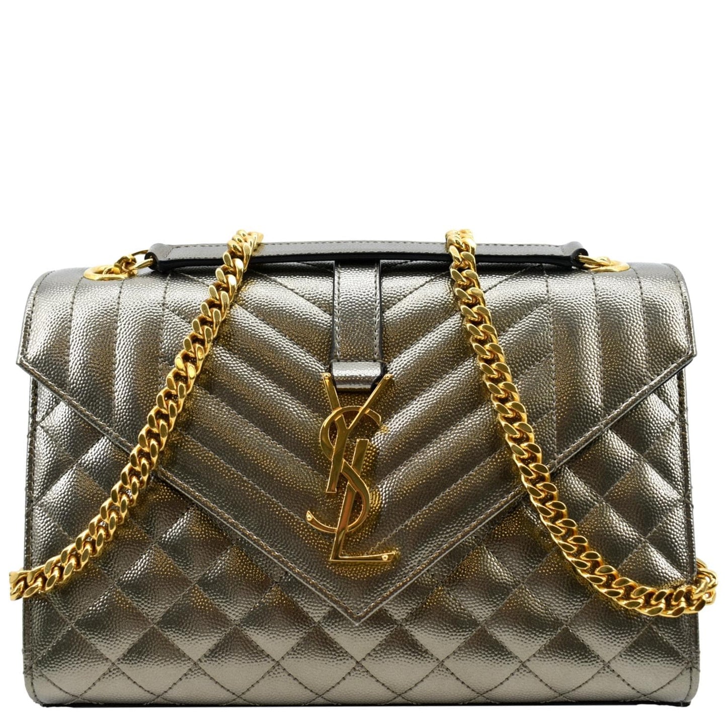 YSL Saint Laurent Saint Envelope Shoulder Bag Metallic Leather Matelasse