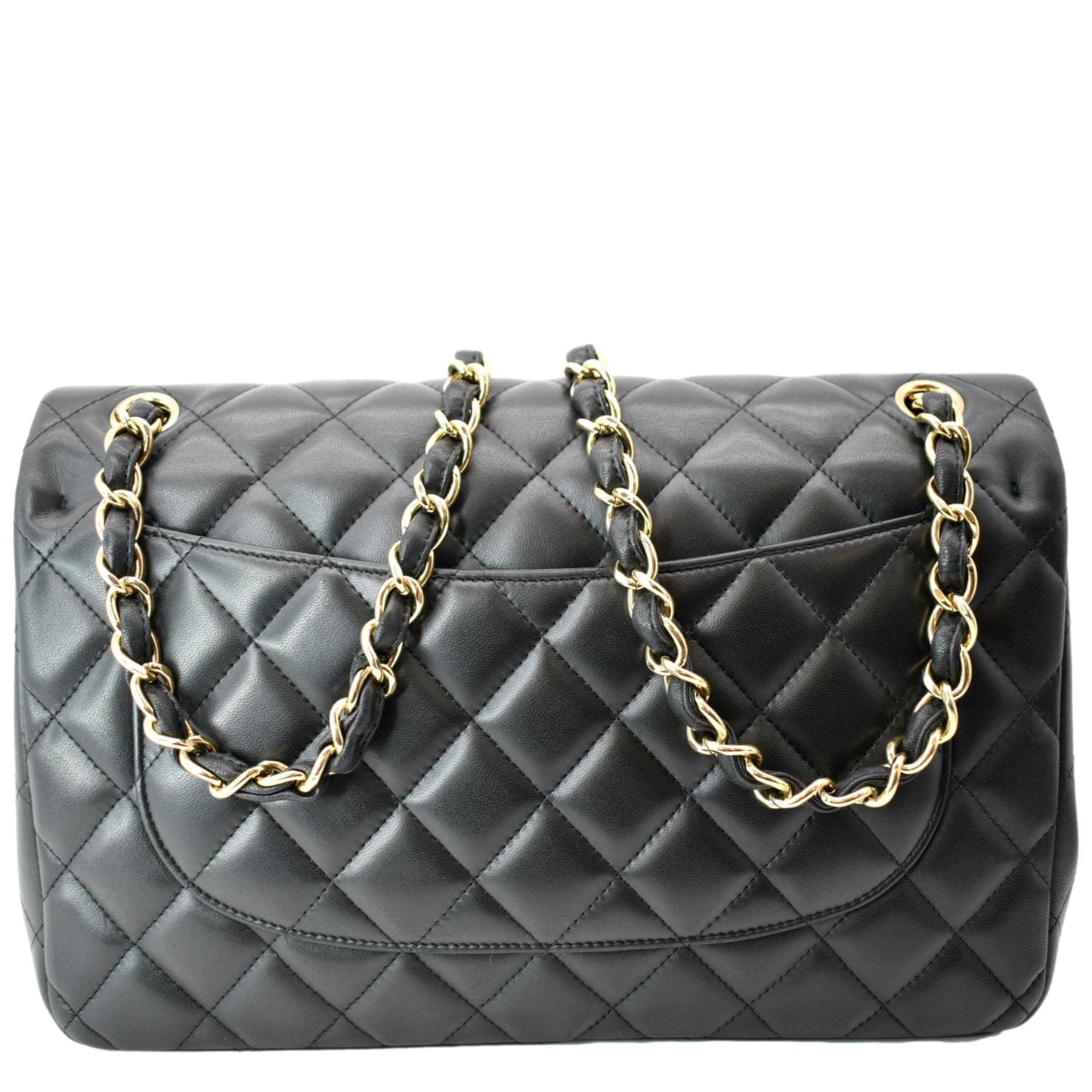 Chanel Classic Jumbo Double Flap Leather Lambskin Black Travel Bag Jumbo Black