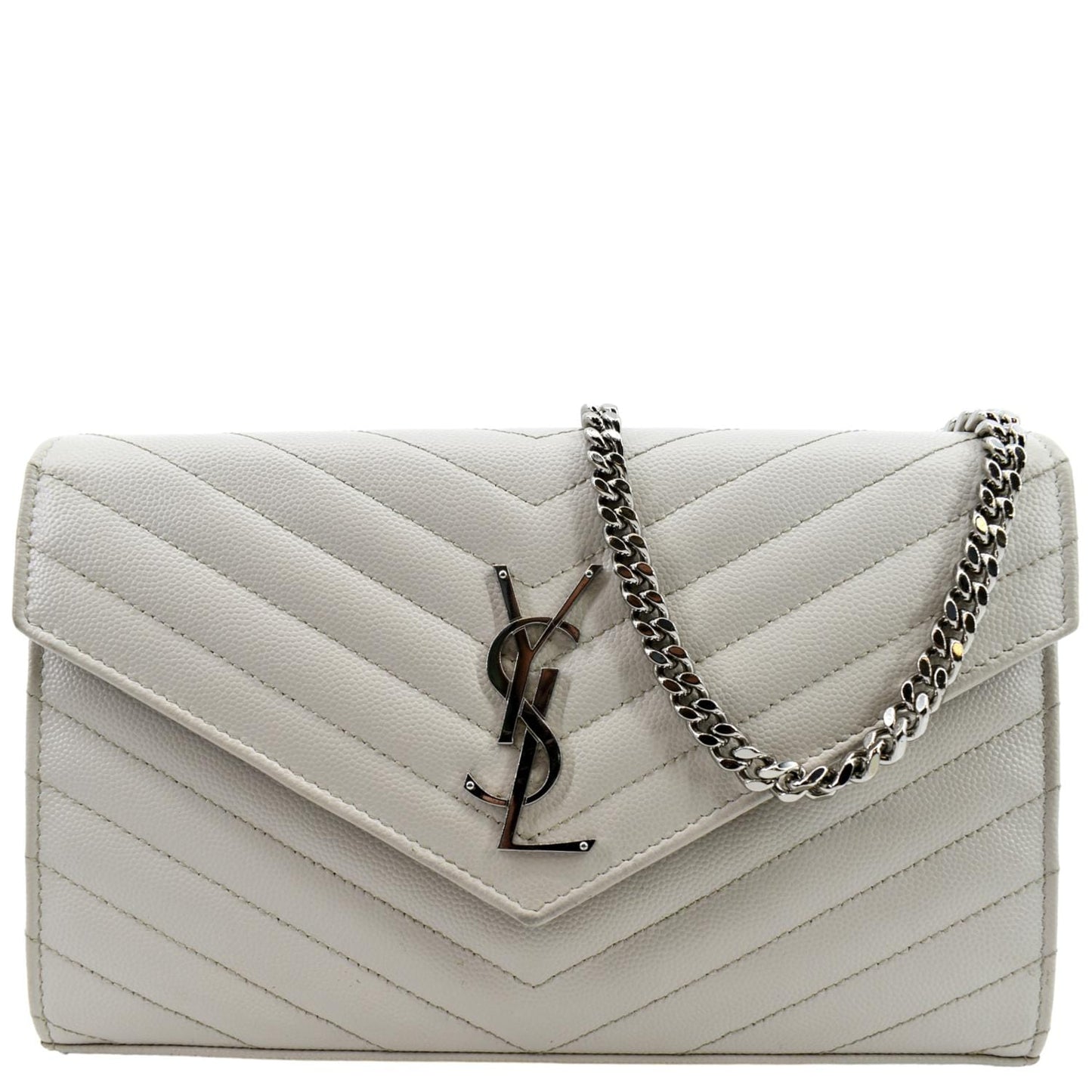 YSL Saint Laurent Saint Grain De Poudre Envelope Bag White Chain Travel Bag