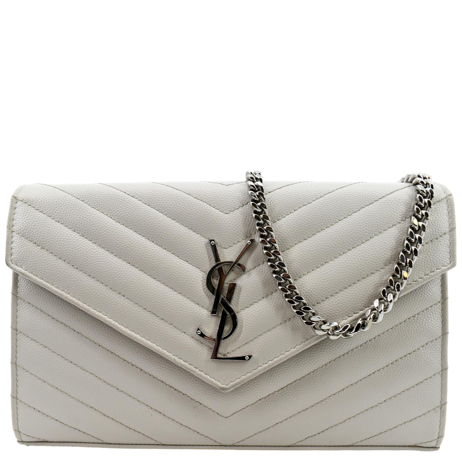 YSL Saint Laurent Saint Grain De Poudre Envelope Bag White Chain Travel Bag