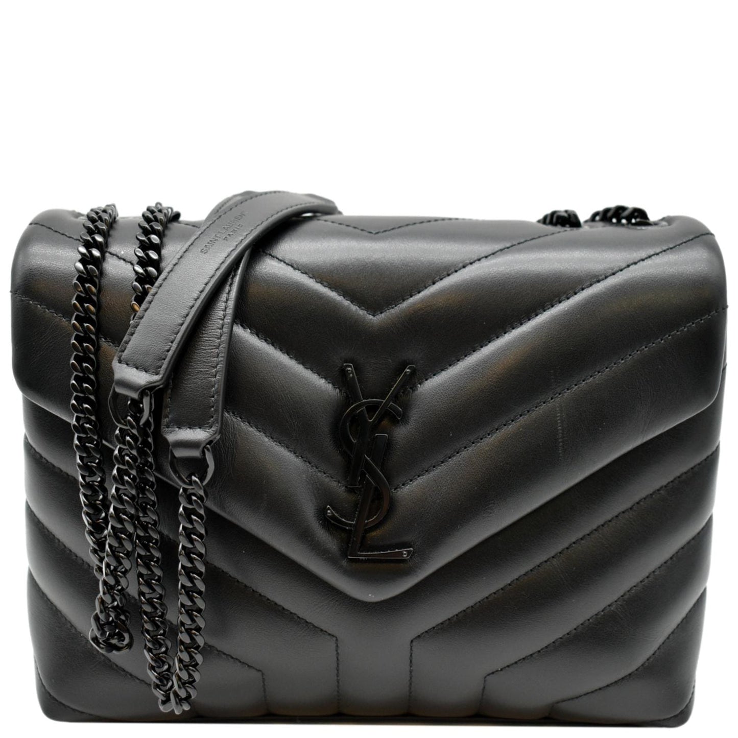 YSL Saint Laurent Saint Loulou Calfskin Shoulder Bag Leather Black