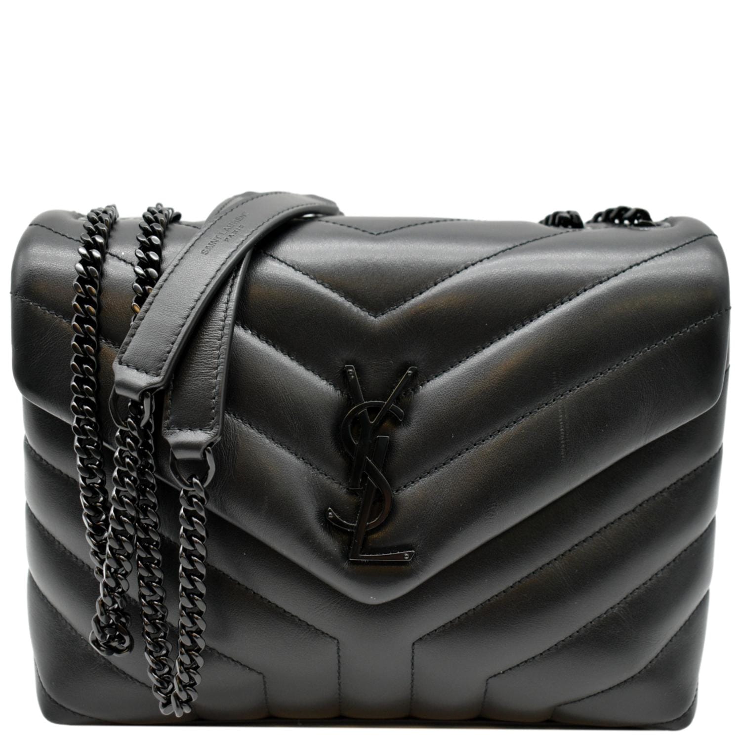 YSL Saint Laurent Saint Loulou Calfskin Shoulder Bag Leather Black