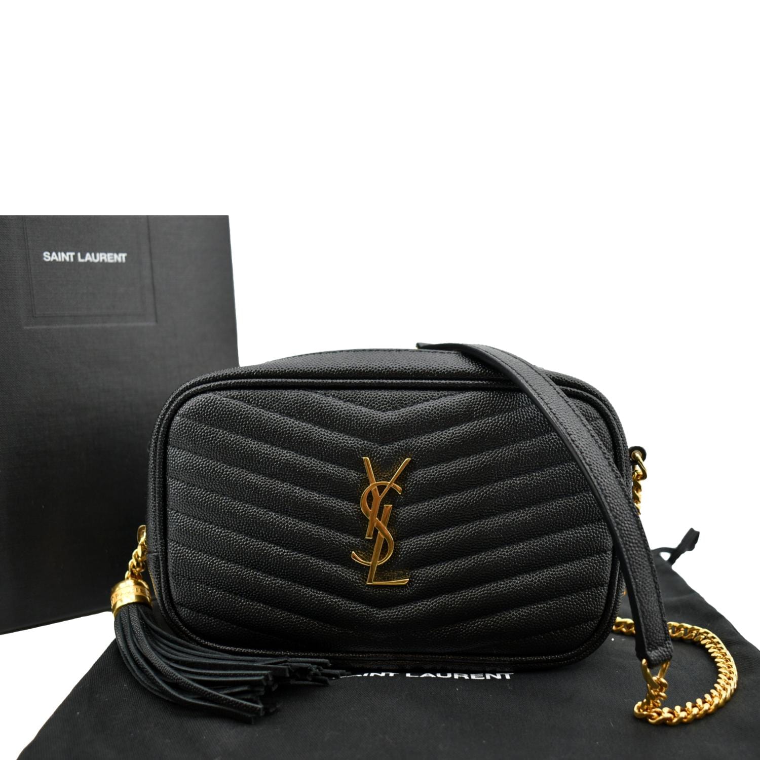 YSL Saint Laurent Yves Lou Camera Crossbody Bag Leather Black Mini