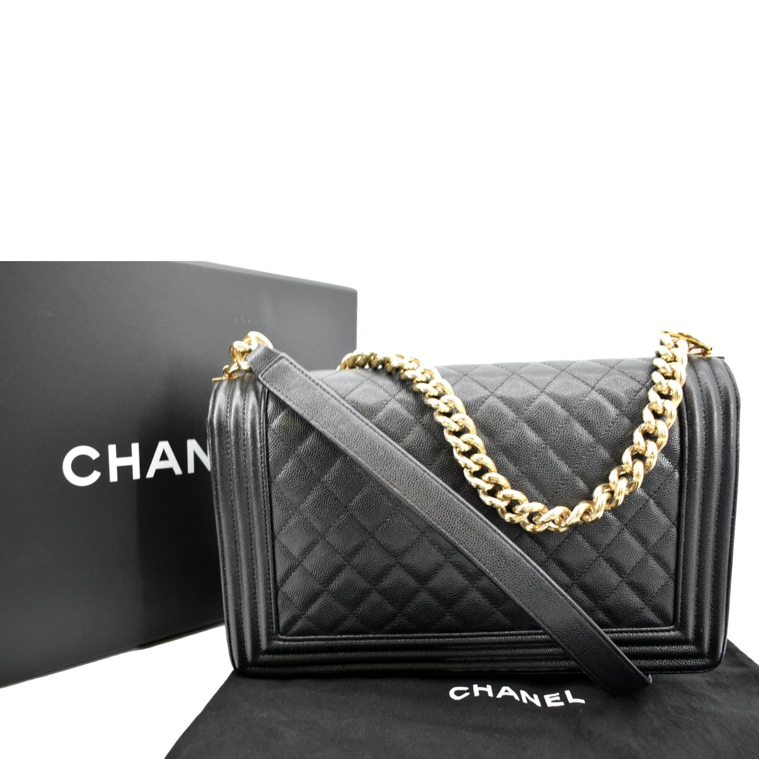 Chanel Boy New Chevron Caviar Black Travel Bag