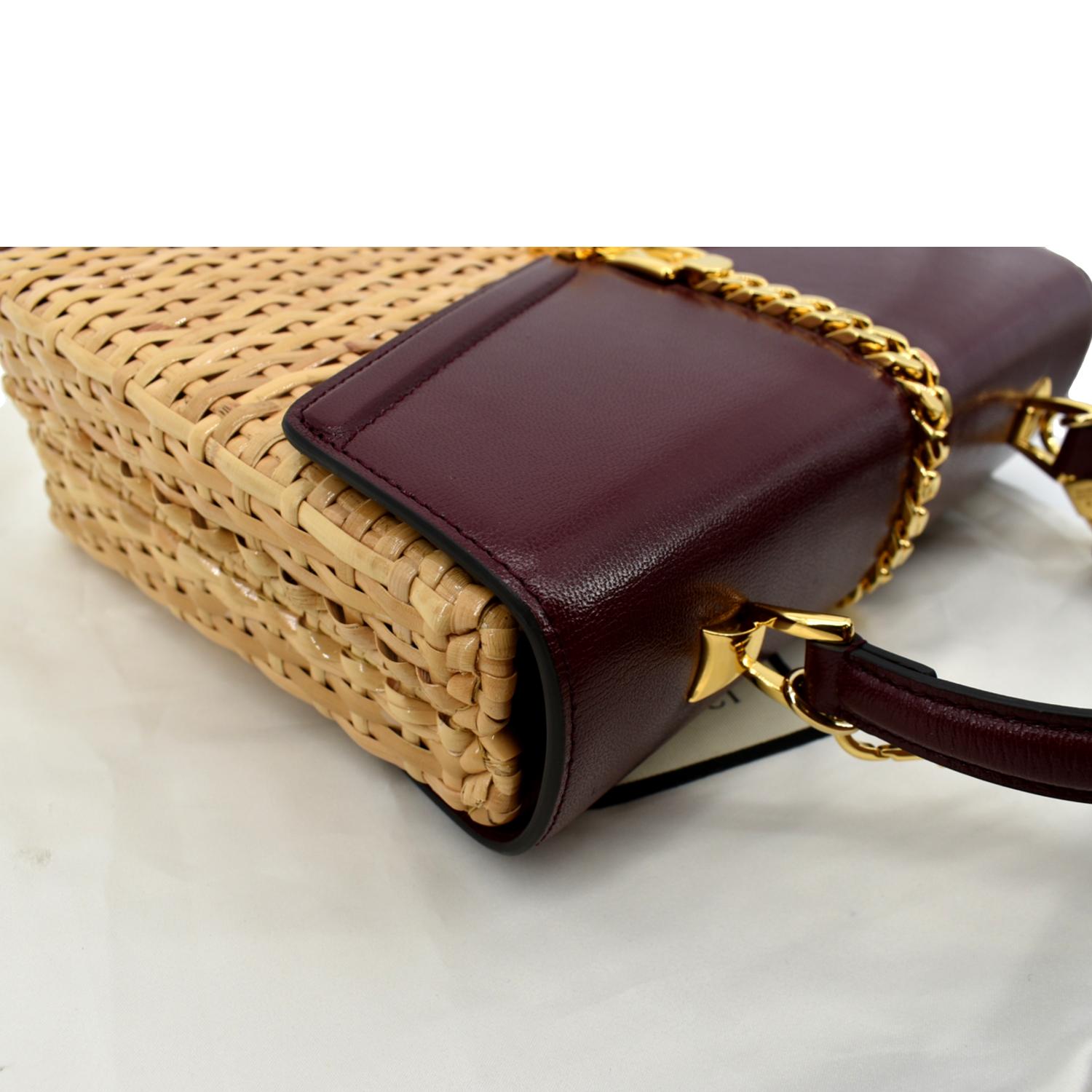 GUCCI Sylvie Wicker Leather Shoulder Bag Beige