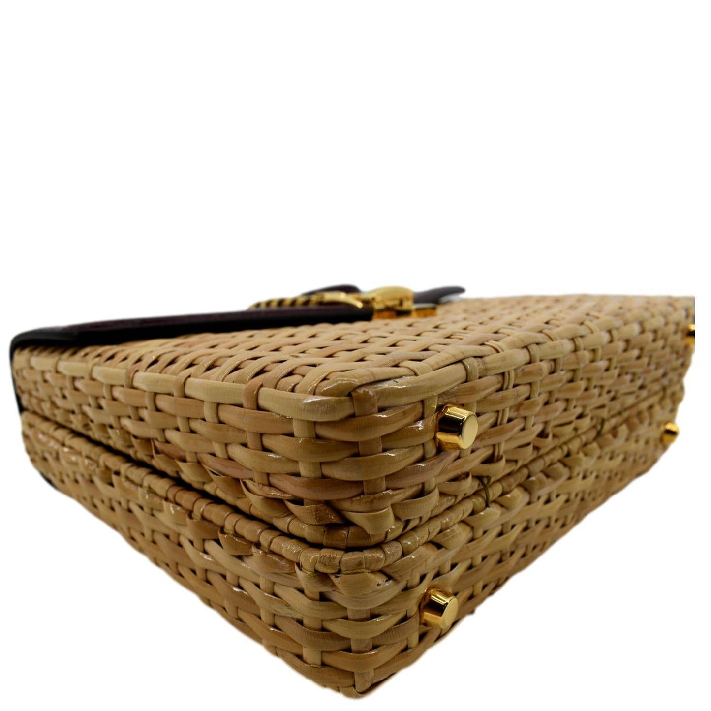 GUCCI Sylvie Wicker Leather Shoulder Bag Beige
