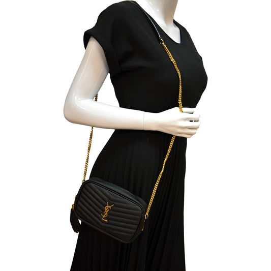YSL Saint Laurent Yves Lou Camera Crossbody Bag Leather Black Mini