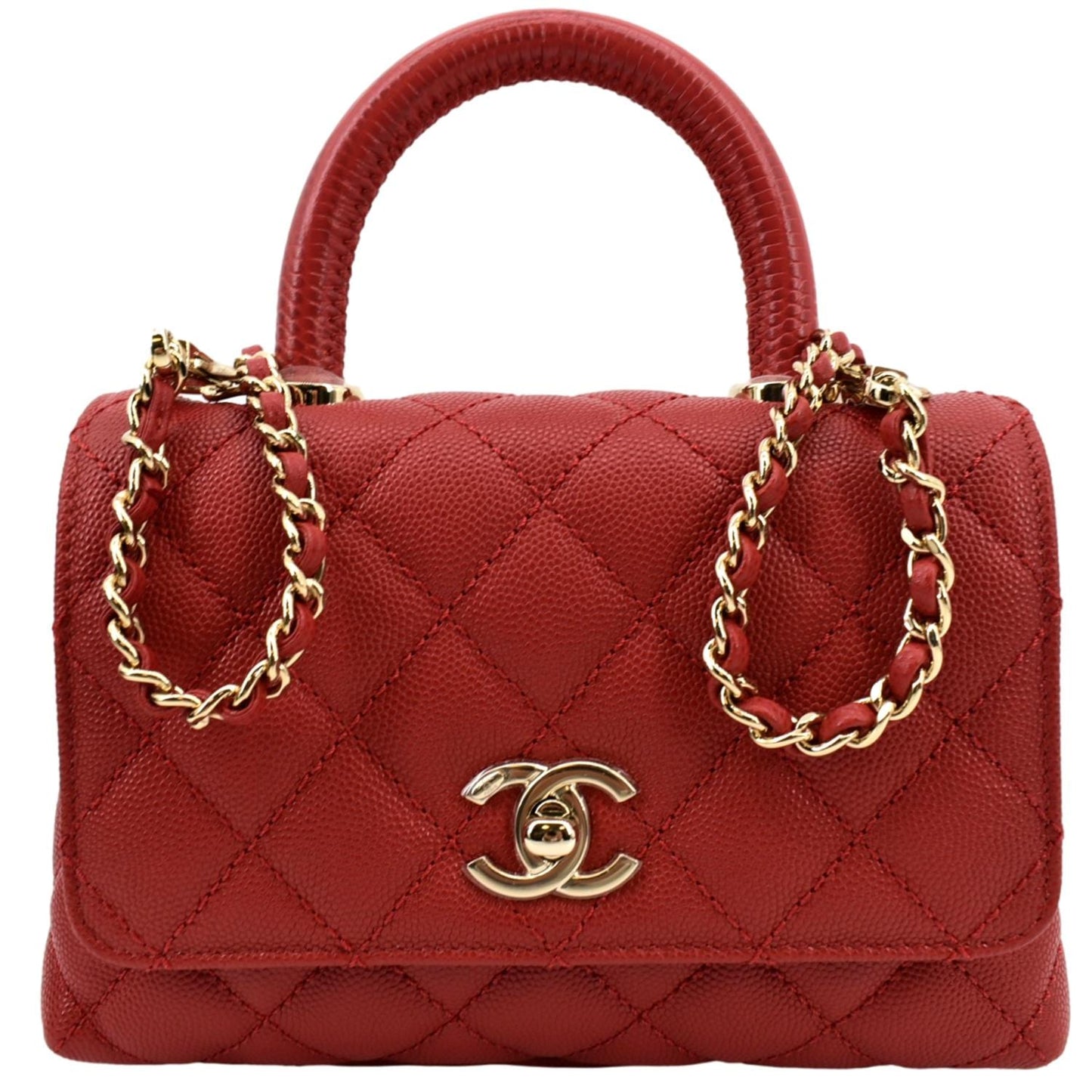 Chanel Coco Extra Top Handle Caviar Leather Red Travel Bag