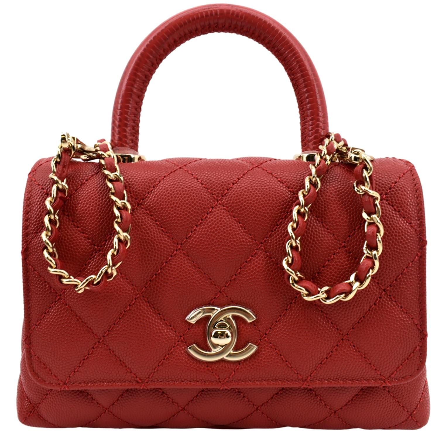 Chanel Coco Extra Top Handle Caviar Leather Red Travel Bag