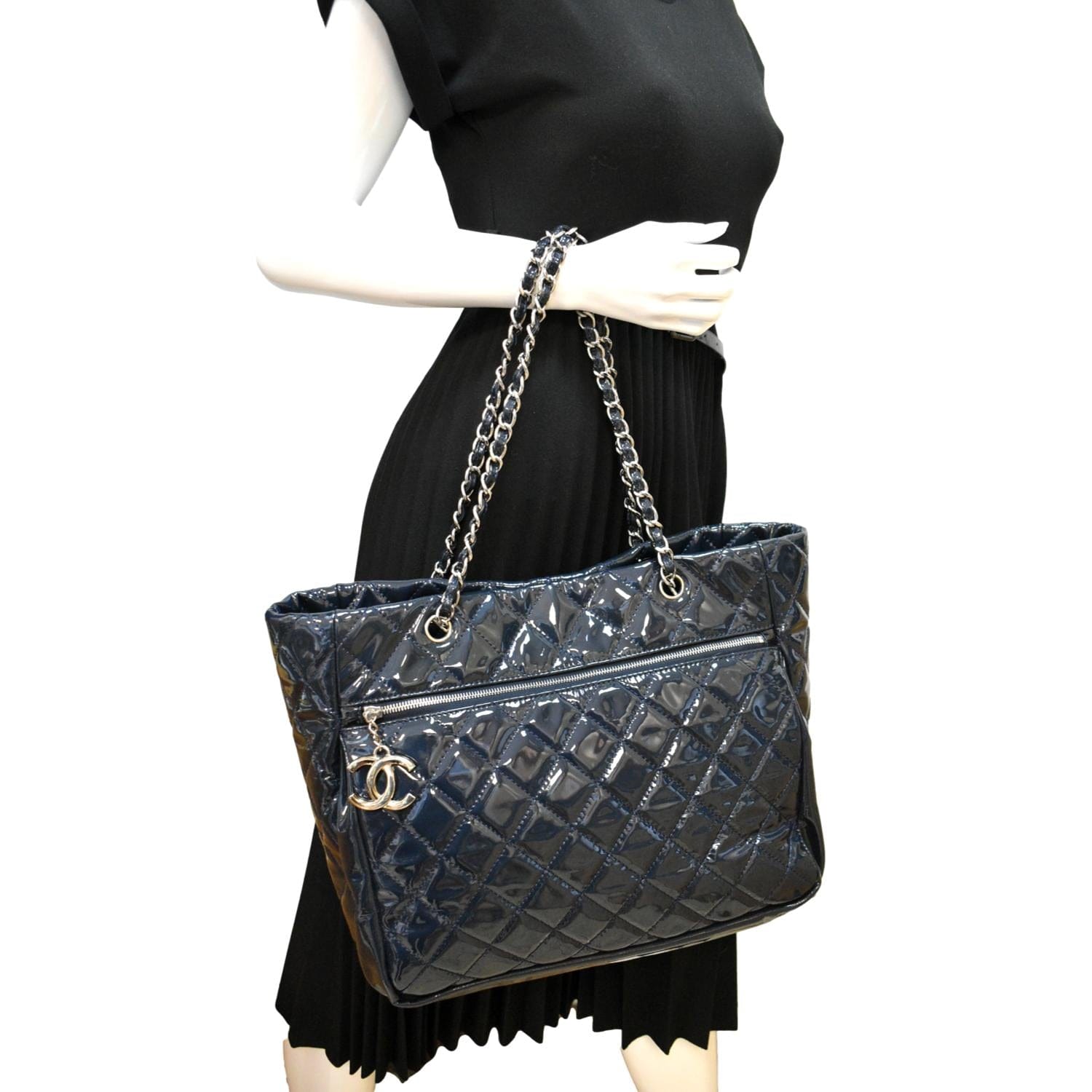 Chanel Chic Glitter Patent Leather Blue Travel Bag
