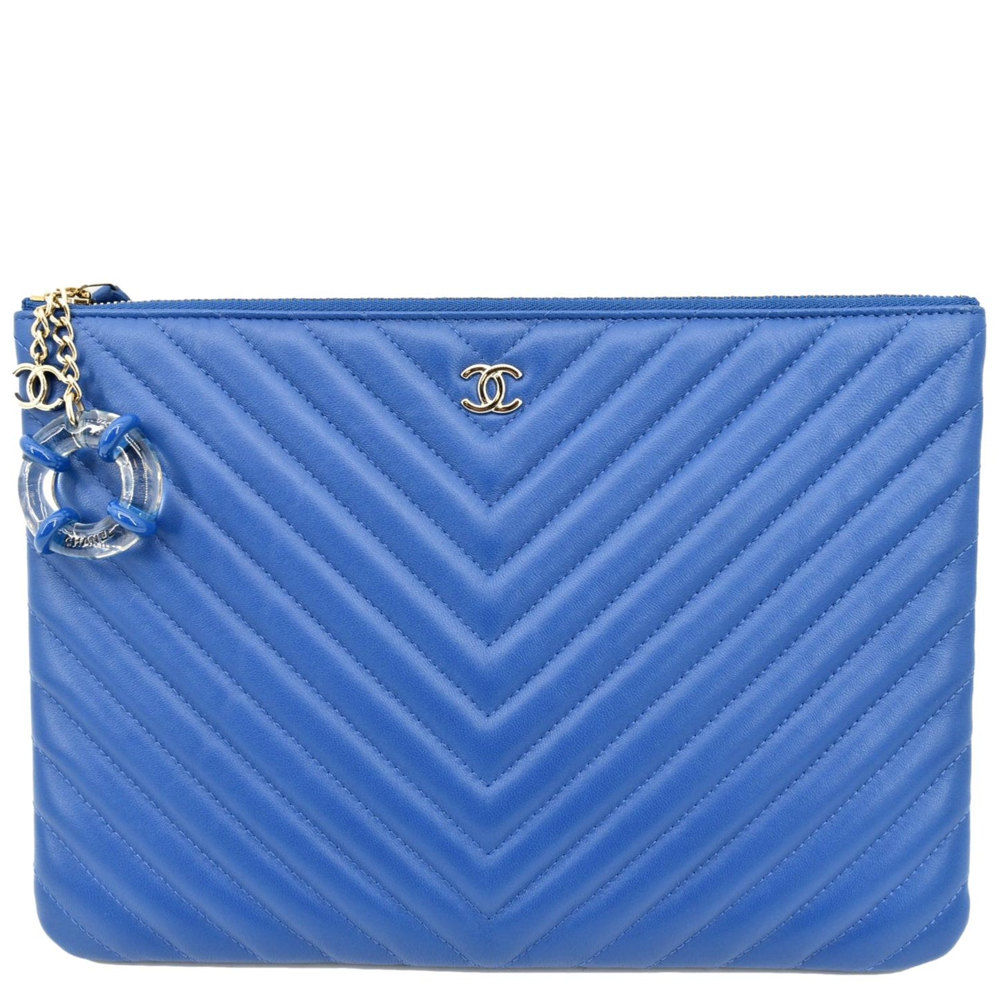 Chanel O Chevron Leather Blue Travel Bag