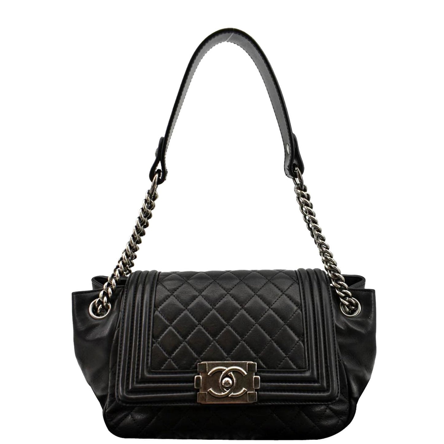 Chanel Boy Shopping Leather Black Travel Bag