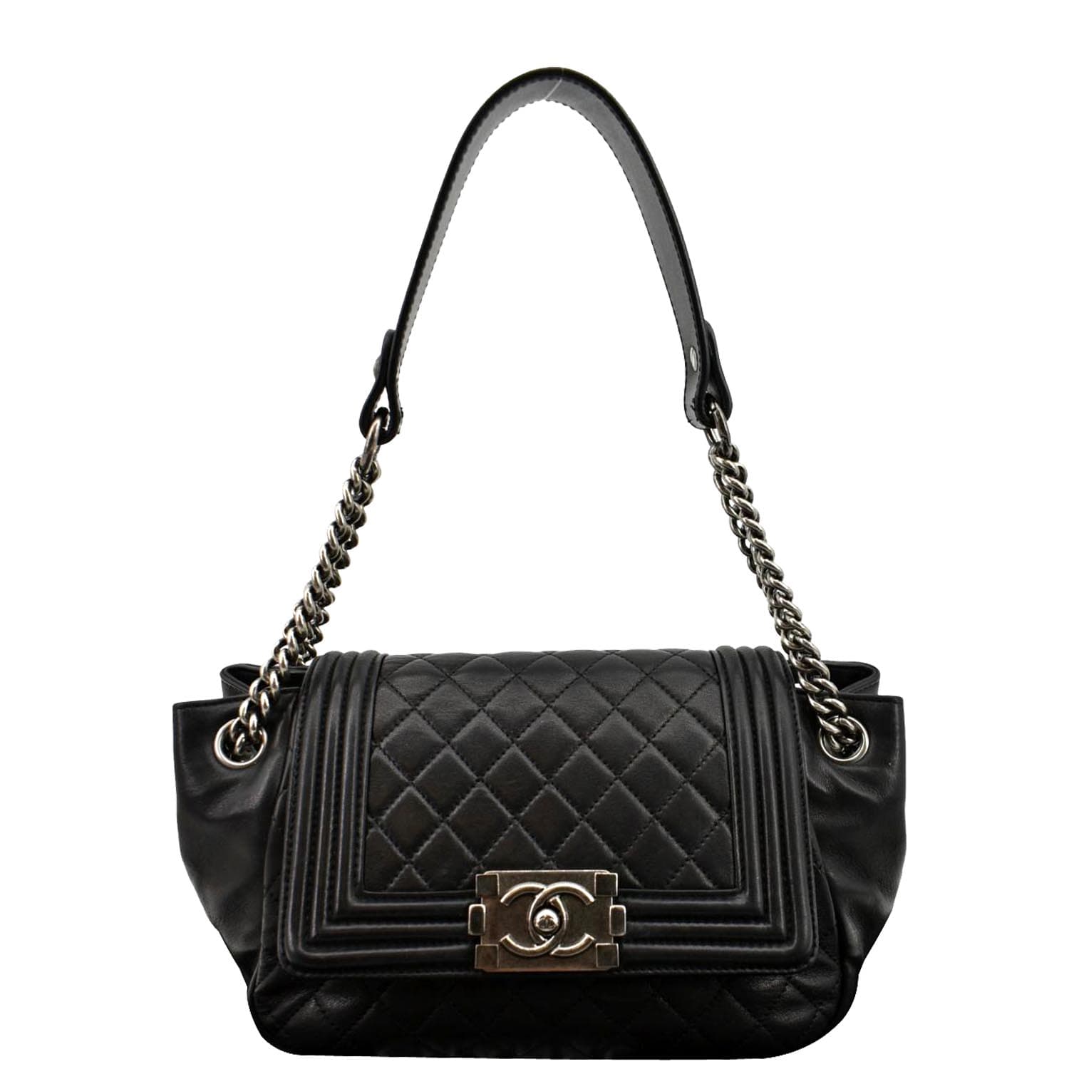 Chanel Boy Shopping Leather Black Travel Bag