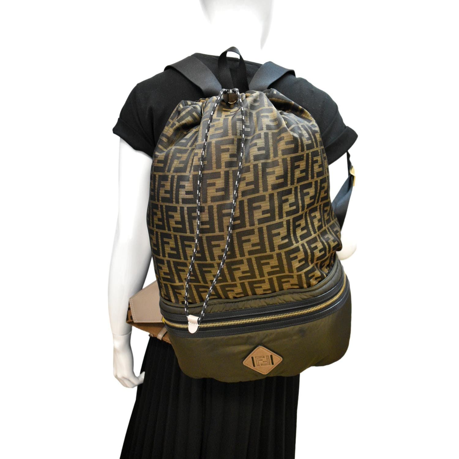 Fendi Convertible Backpack Bag Khaki Canvas Monogram
