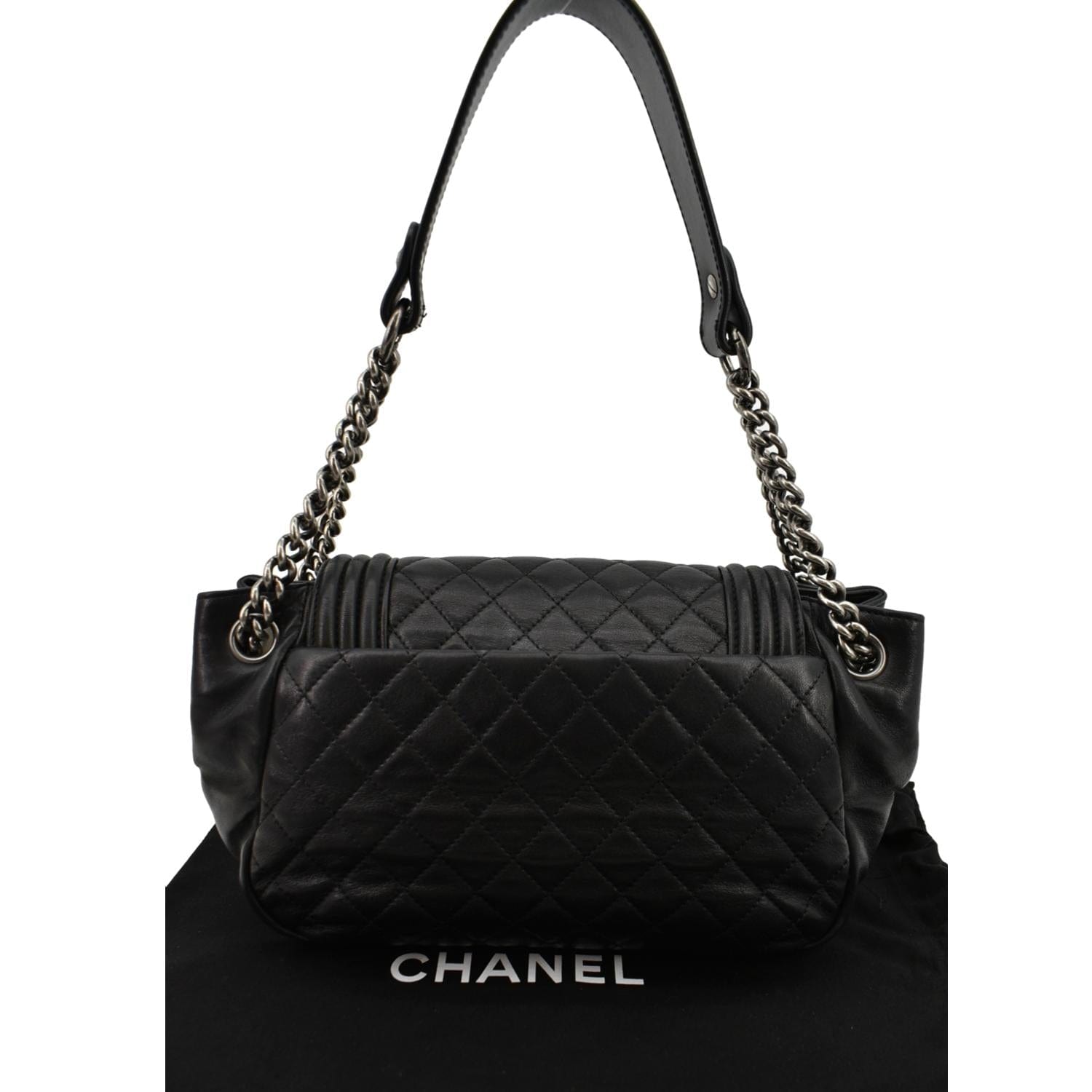 Chanel Boy Shopping Leather Black Travel Bag