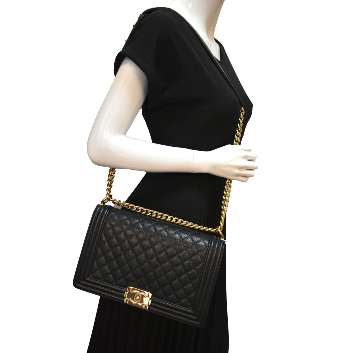 Chanel Boy New Chevron Caviar Black Travel Bag