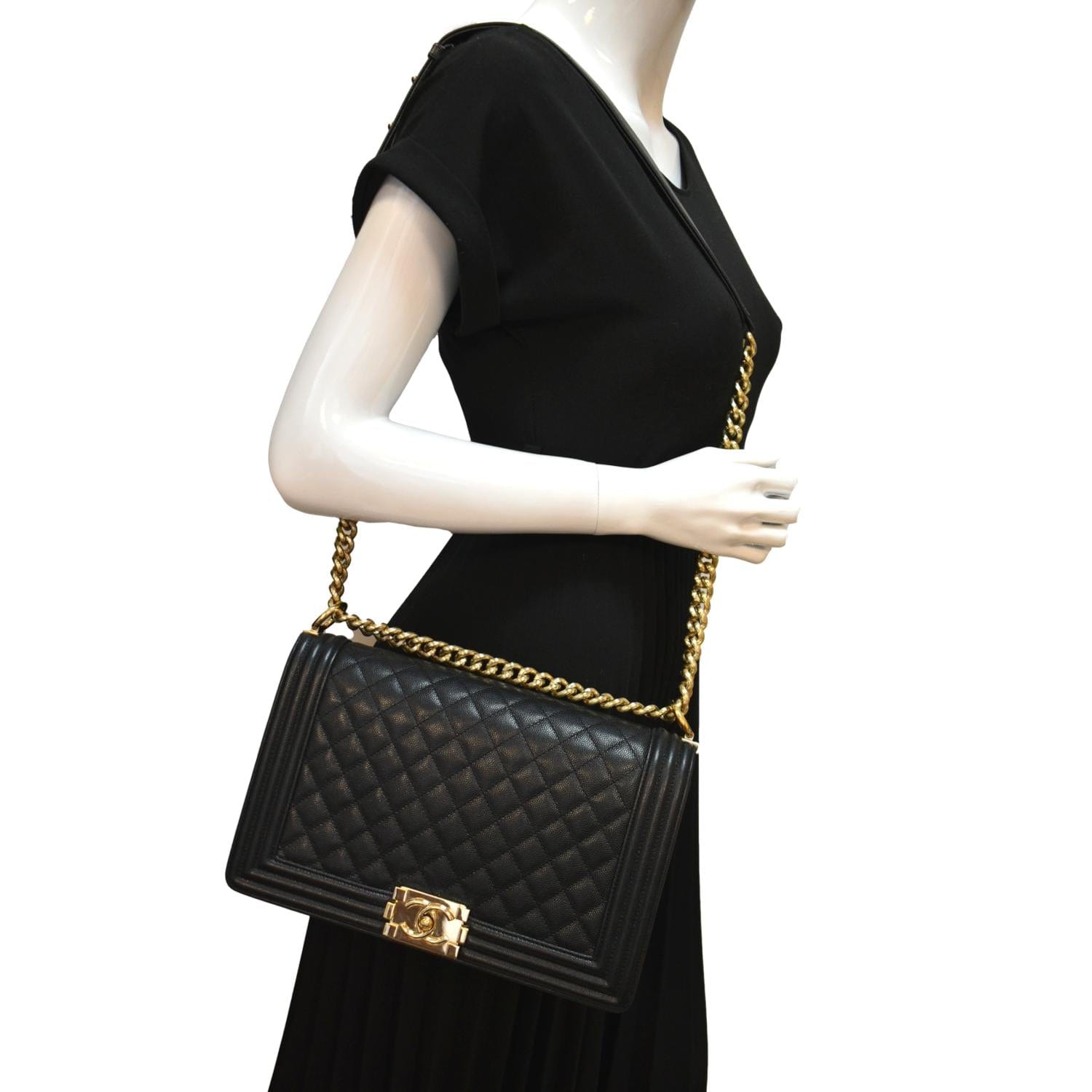 Chanel Boy New Chevron Caviar Black Travel Bag