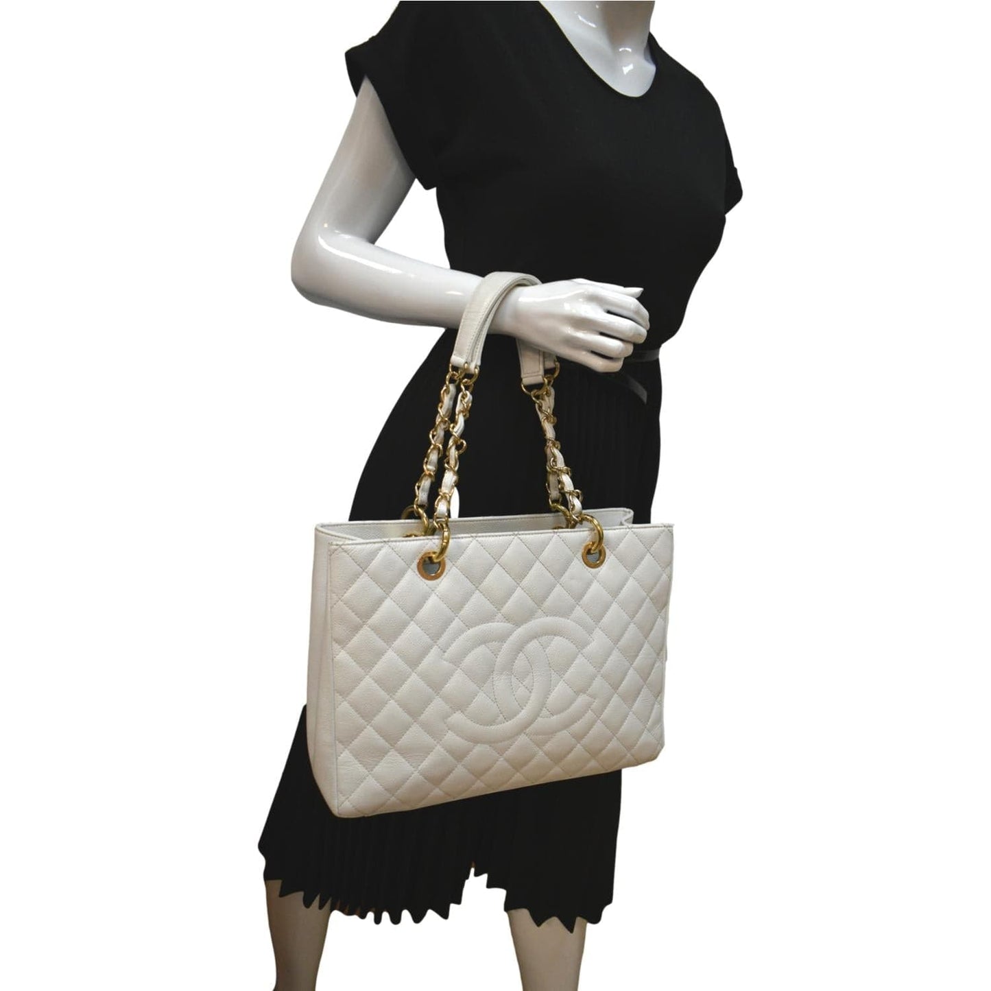 Chanel Grand Shopping GST Caviar Leather White Travel Bag