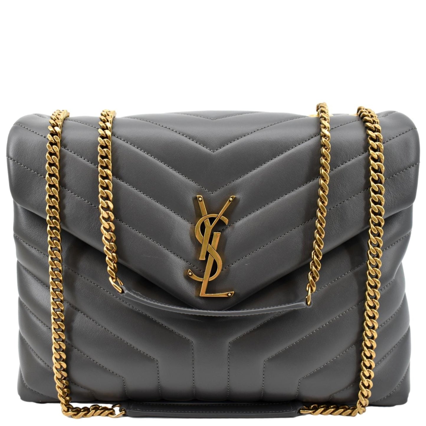 YSL Saint Laurent Yves Loulou Shoulder Bag Dark Leather Matelasse Gray