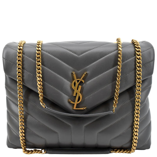 YSL Saint Laurent Yves Loulou Shoulder Bag Dark Leather Matelasse Gray