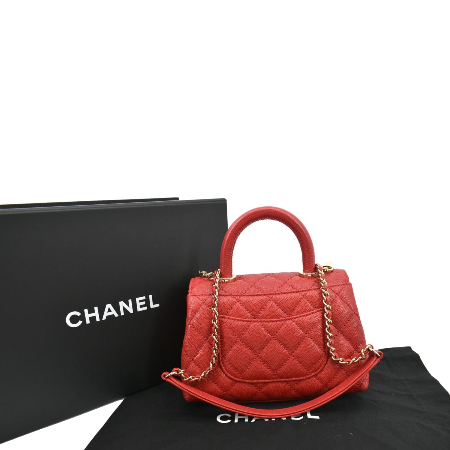 Chanel Coco Extra Top Handle Caviar Leather Red Travel Bag